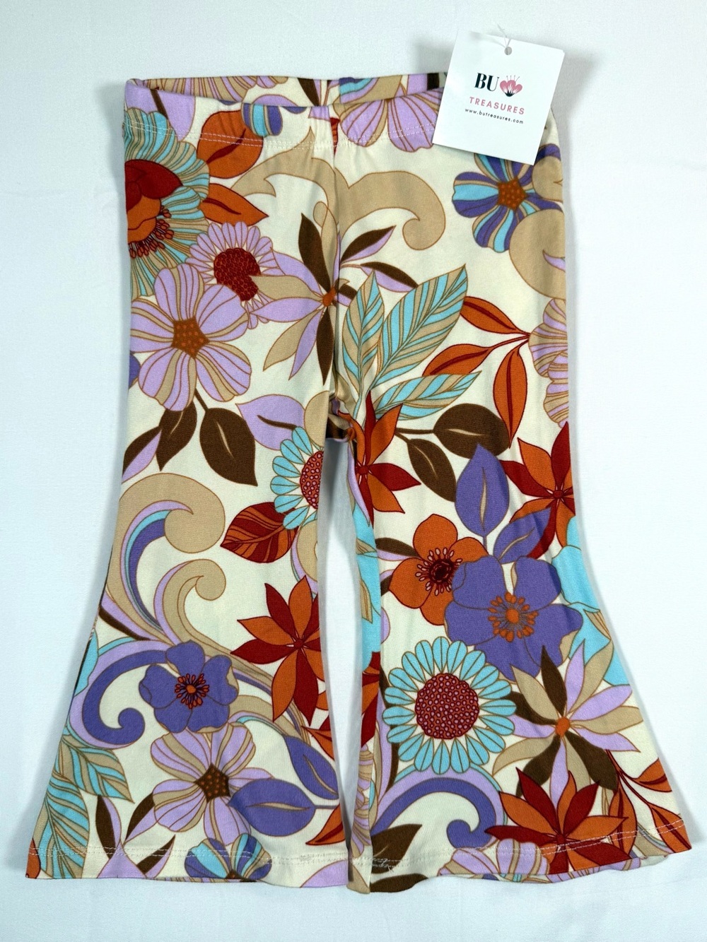 BU TREASURES Girls Bell Bottom Leggings 12-18m Retro Floral Boutique Flare NWT
